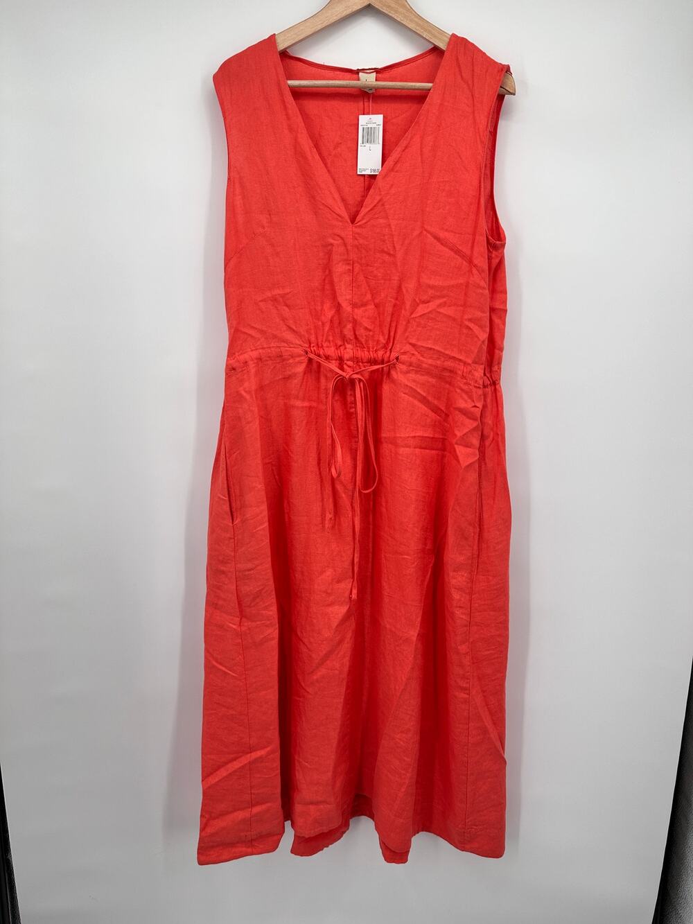 MAGASCHONI NWT Orange 100% Linen Tie Waist Midi Dress // L
